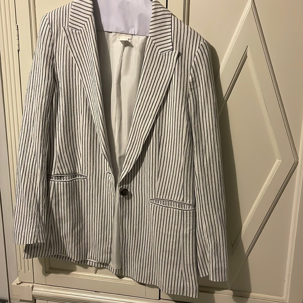 H&M White Gray Striped Blazer